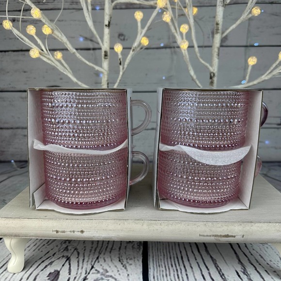 cupcakes & cashmere Other - Cupcakes and Cashmere Set of 4 Pink Embossed 15 oz Glass Mug Set